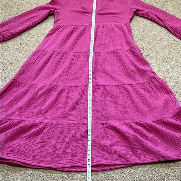 Universal Thread Tiered Gauze Fuchsia Pink Long Sleeve Dress - Picture 6 of 8